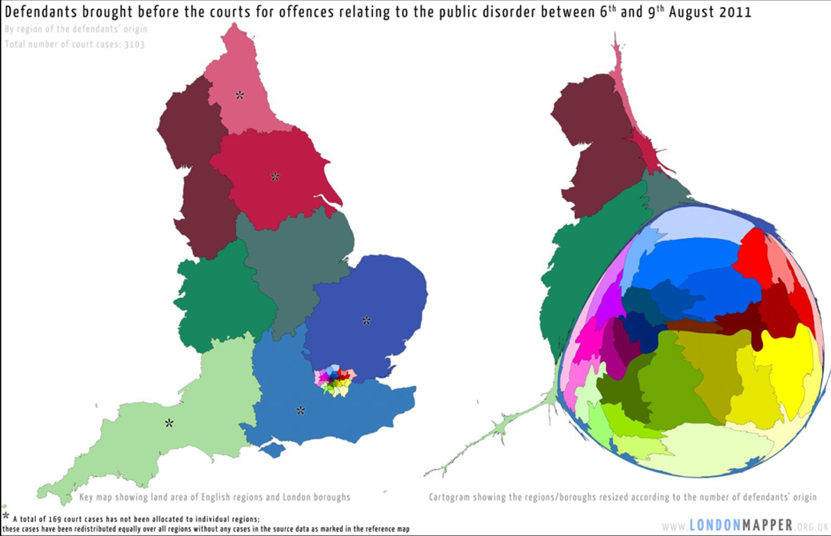3.9 England, sized by the numbers of people accused of riot in 2011