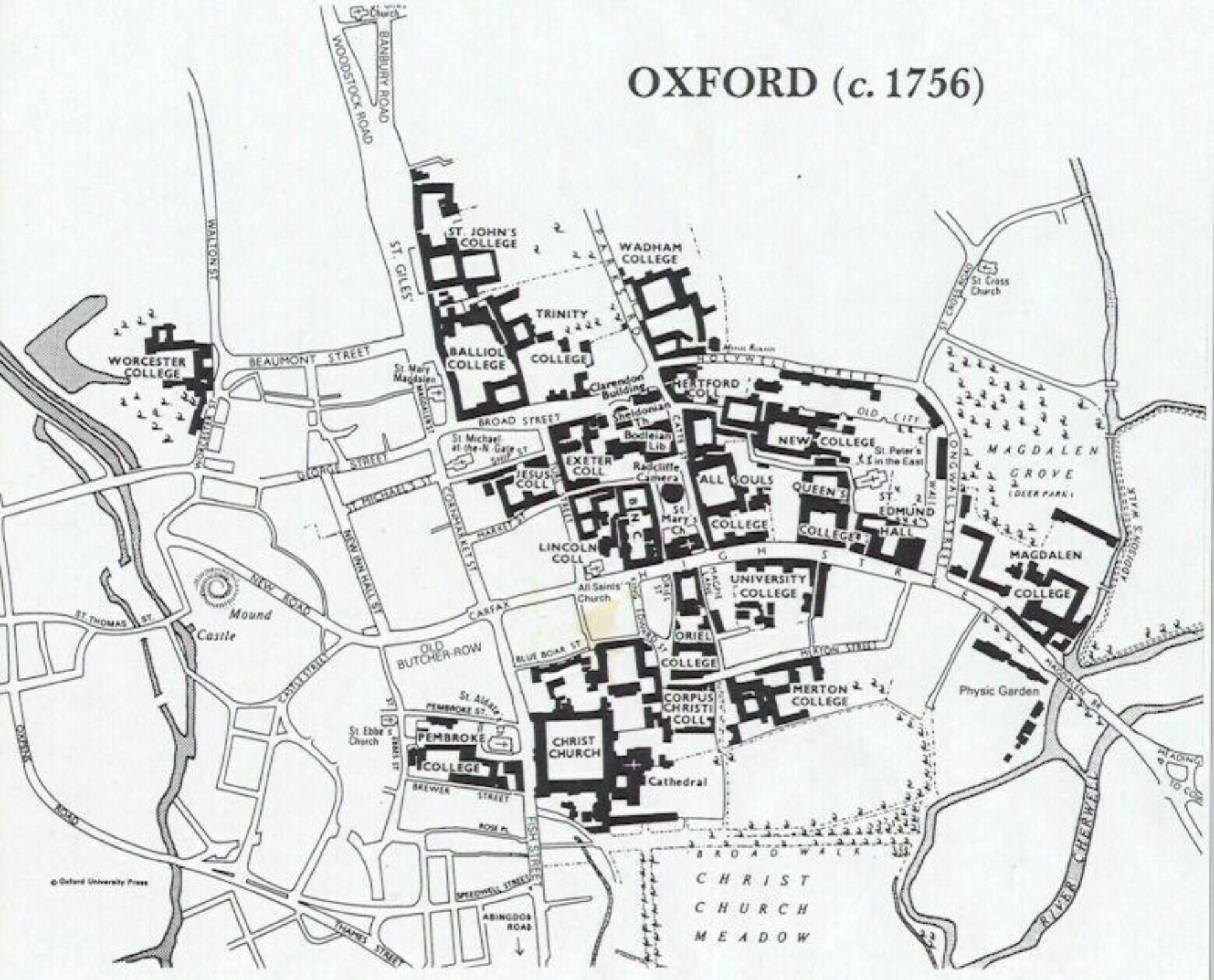 6.8 The colleges of Oxford and the streets and rivers of the city around the year 1756